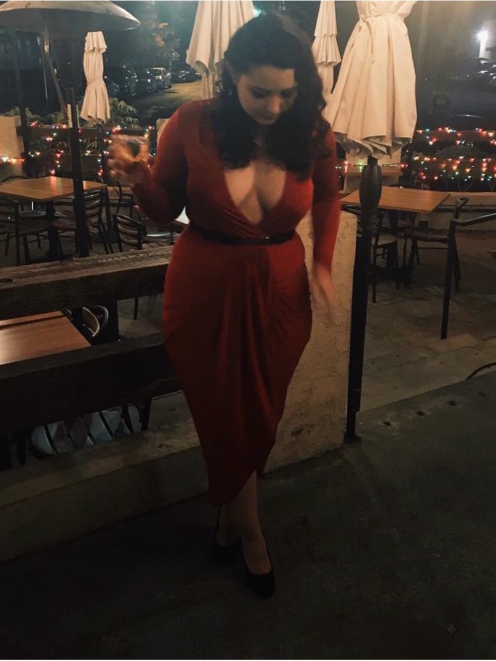 Miss Avenue Rust Red Wrap Midi Dress